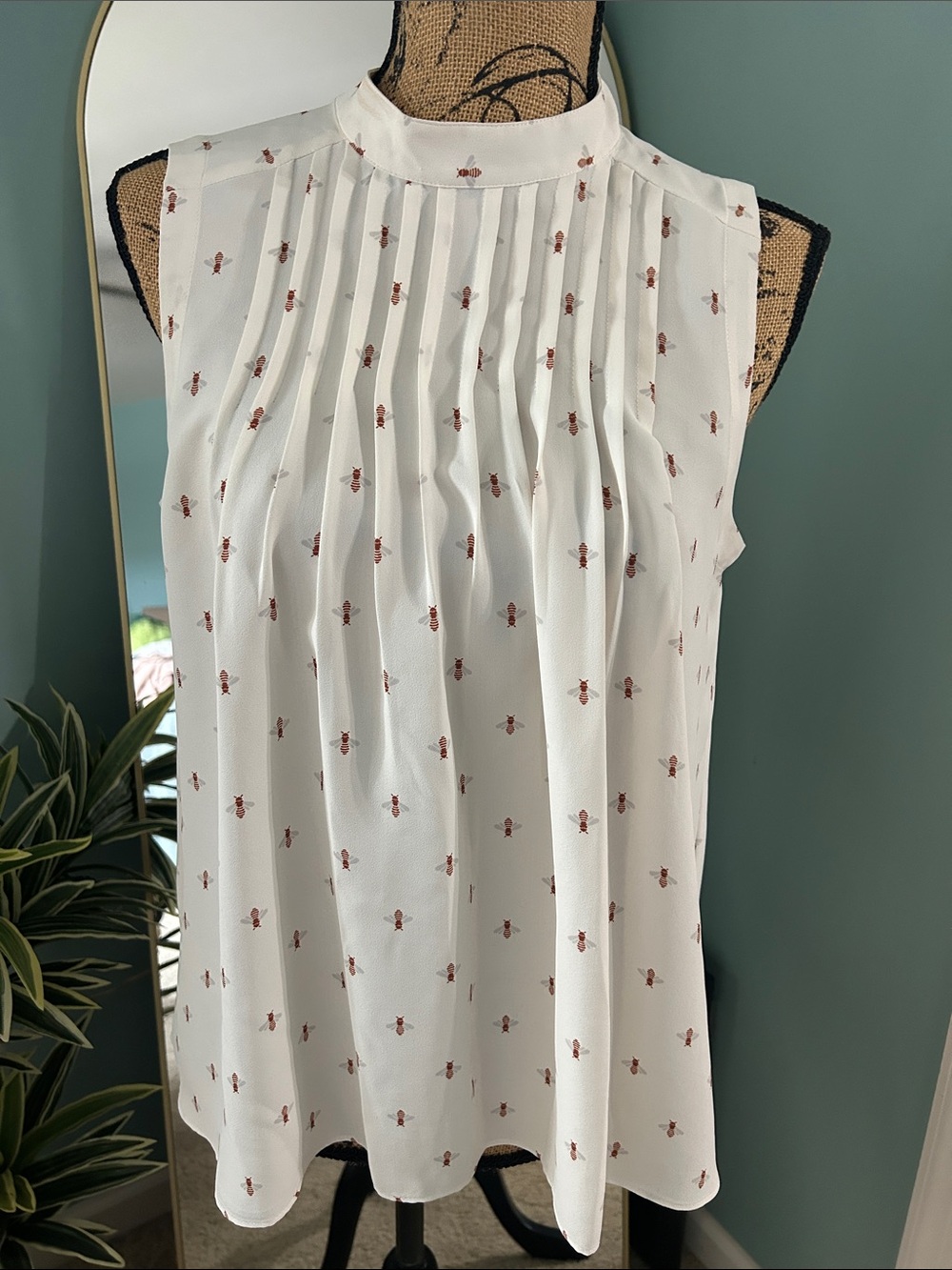Ann Taylor Cream Top with Tiny Rust Bee Motif